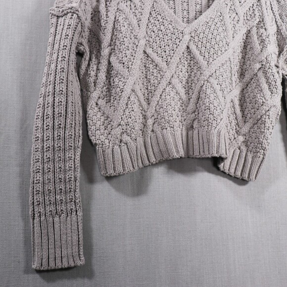 Free People Traveler Cable Knit Sweater Womens S Cropped Pullover Grey - Picture 12 of 15